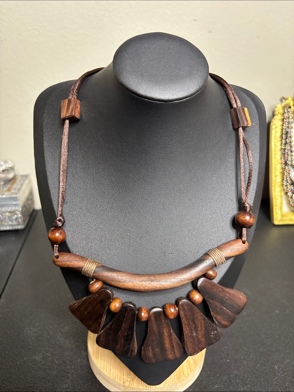 Boho Handcrafted Brown Wooden Statement Adjustable Necklace